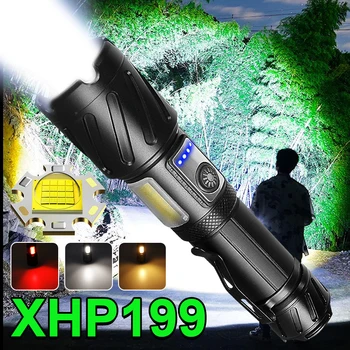 Super Jasné XHP199 High Power LED Baterka Pochodeň USB Nabíjateľné najsilnejší Taktické Flash Light 18650 XHP90 Zoom Svietidla