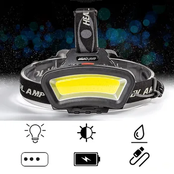 COB LED Reflektor 4 Režimy Použiť 2x18650 Batérie Led Svetlometmi USB Nabíjateľné Svietidlo Pre Vonkajšie Turistika