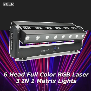 DJ RGB Laser 6 Hlavu Plnú Farieb RGB Laser Strobo 3 V 1 Pohyblivé Hlavy Matice Svetlá DMX512 Fáze Účinok Disco Hudby, Party, Klub, Bar