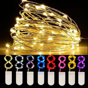 Garland Strany Medený Drôt Svetlo Víla Lampa LED CR2032 Batérie pre Svadobné, Vianočné Výzdoba 10pcs Vianočné String Záhrada Dovolenku Svetlo