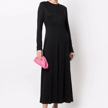 Jarné Módne Šaty, Sexy Čierne Skladaný Elegantné Dlhé Šaty pre Ženy