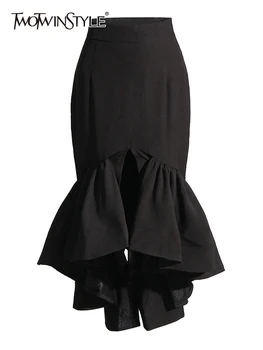 TWOTWINSTYLE Minimalistický Elegantné Sukne Pre Ženy, Vysoký Pás Split Záhyby Riadok Polovice Sukne Ženský Módny Štýl Letné Oblečenie
