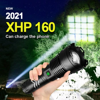 Najnovšie XHP160 Výkonné LED Baterka 26650 Usb Nabíjateľné Zoom Tactial Baterka Svietidla Camping Svetlo Power bank