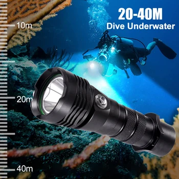 Potápanie Baterka Vodotesné Podvodné LED Potápanie Lampa 3 Režimy Svietidla Profesionálne Robinzonáda Horák