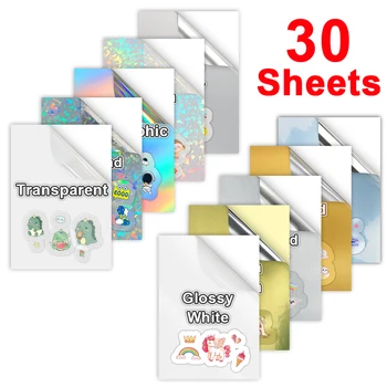 30Sheets A4 Transparentný Lesklý, Matný Biely Tlač Vinylová Samolepka Papier nepremokavé Samolepiace kopírovací Papier Pre Atramentové Tlačiarne