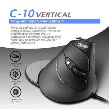 C-10 Rocker Vertikálne Programovanie Hry Myš 10000 DPI Vertikálne Zápästie Stráže Káblové RGB Makro Myš USB Laser Ergonómia