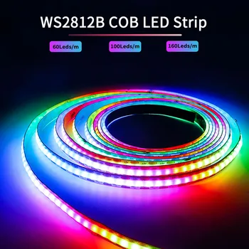 WS2812B COB LED Pásy Individuálne Adresovateľné 60/100/160Leds/m Vysoká Hustota Flexibilné WS2812 Smart RGB Farebný Sen Pásky DC5V